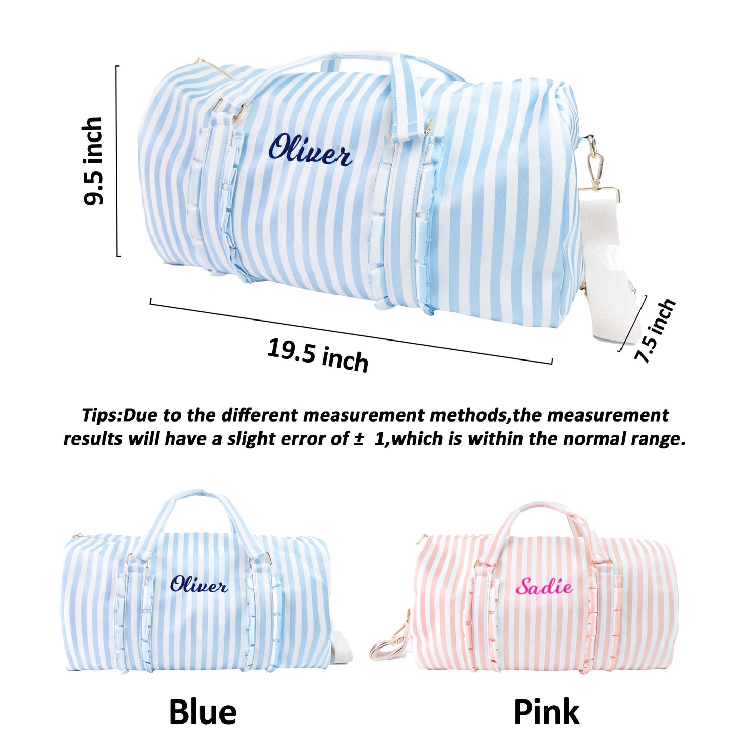 Loveshack Style Striped Duffle Bag with Personalized Name for Travel Overnight - MTWORLDKIDS.COM