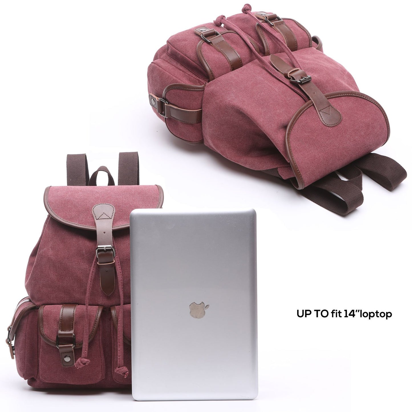 Canvas Vintage Backpack Leather Trim Casual Travel Rucksack for Teen Girls Women Laptop - MTWORLDKIDS.COM