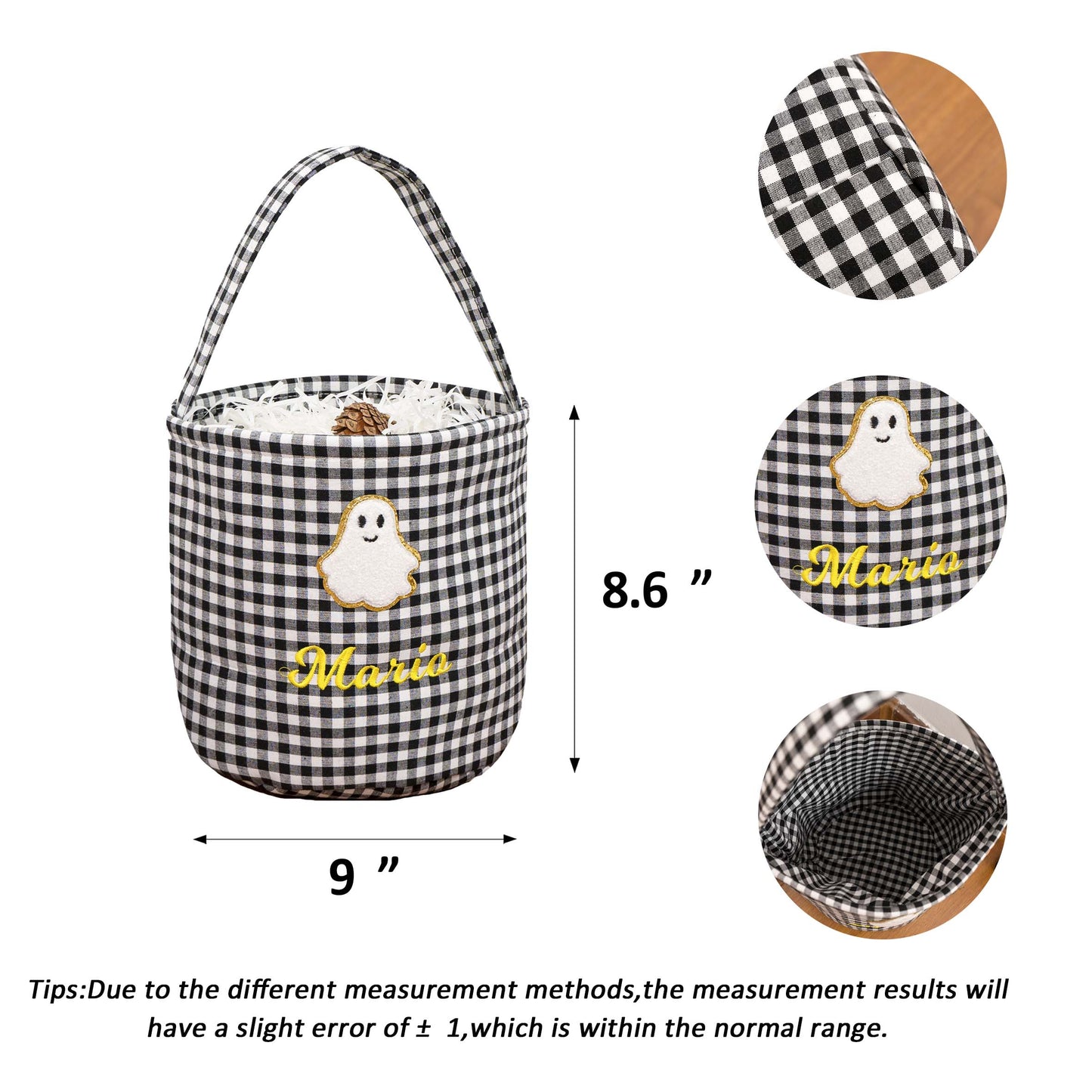 Monogrammed Halloween Gingham Trick-or-Treat Bag for Kids Candy Buckets Fabric Tote Gift Bags - MTWORLDKIDS.COM