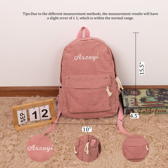Corduroy School Backpack for Kids Girls Women Casual High School College Work Travel Shoulder Bag - MTWORLDKIDS.COM