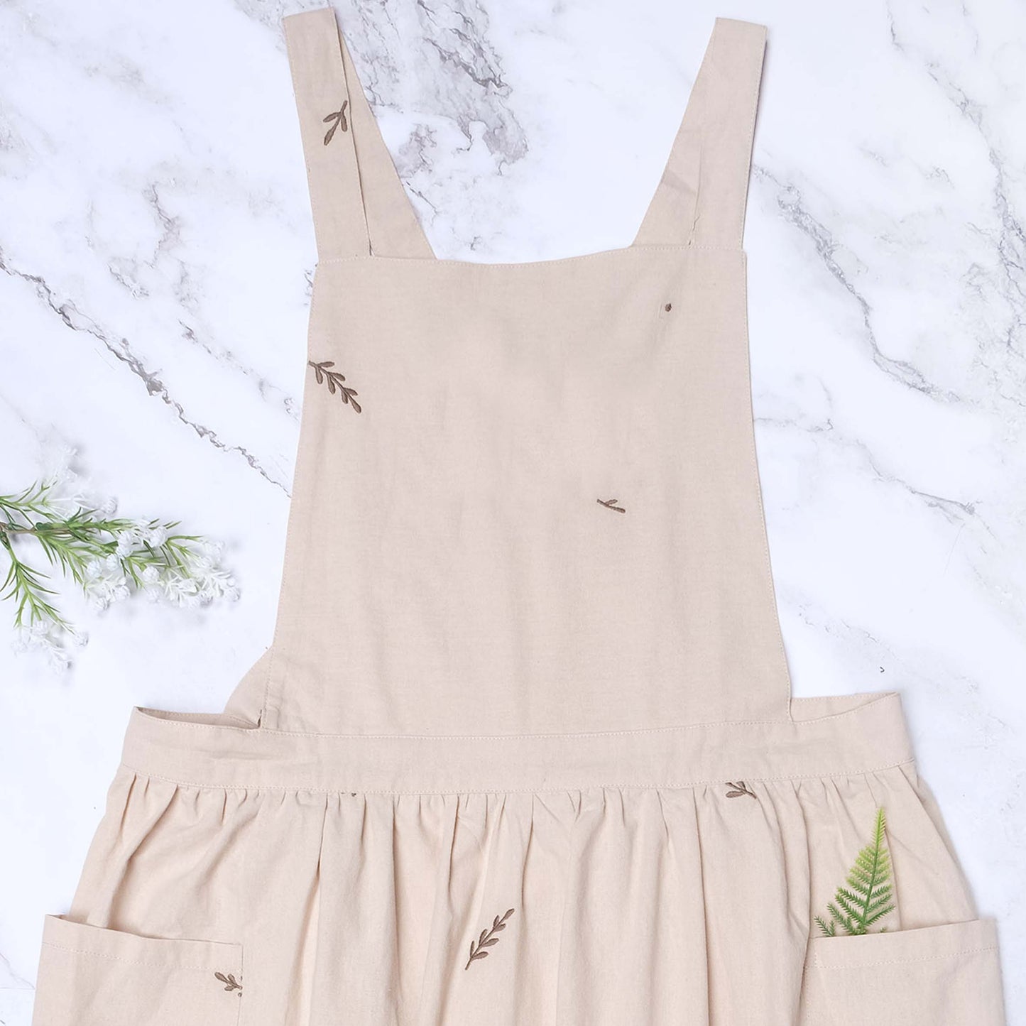 Floral Embroidered Cotton Cottage Core Apron With Pockets - MTWORLDKIDS.COM