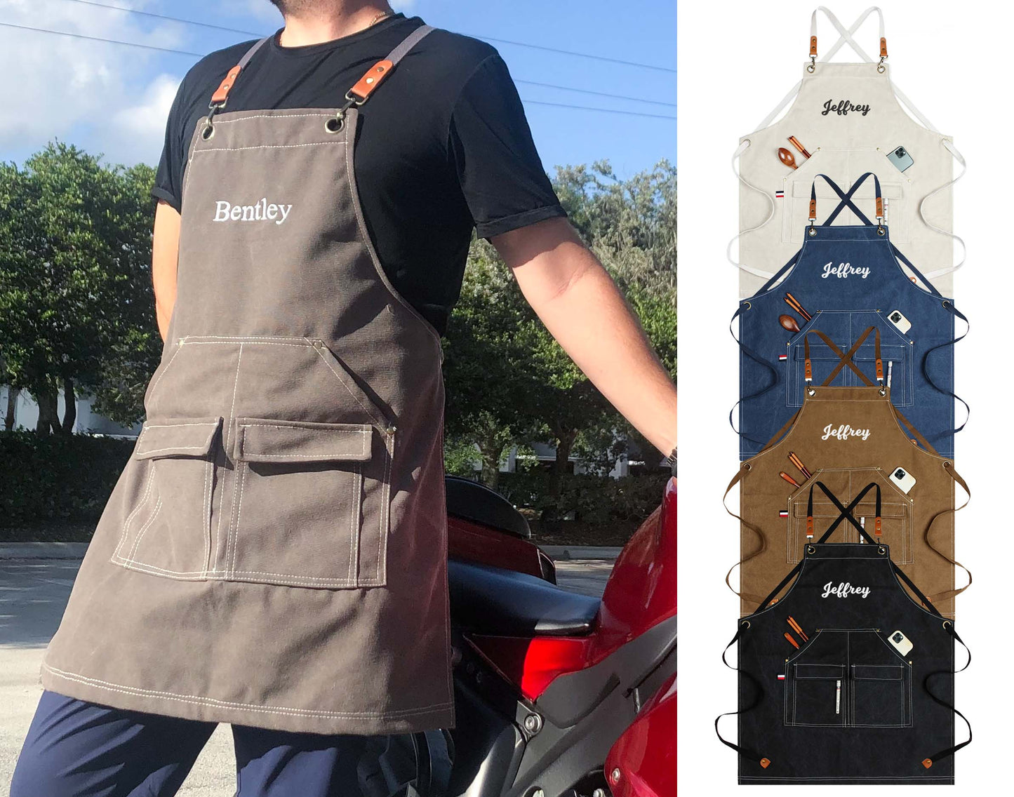 Canvas Aprons with Adjustable Strap for Kitchen Cooking Baking BBQ - MTWORLDKIDS.COM